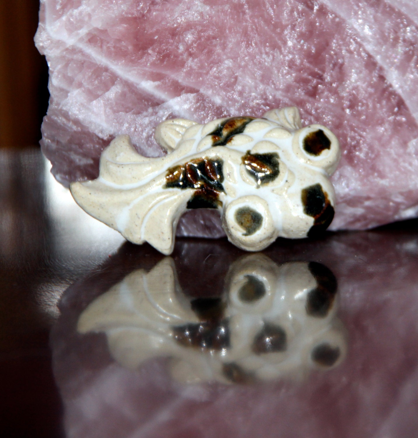 Ceramic Little White w/Brown Gold Fish Wall Hanging, Fountain Piece, Window Sill Sitter