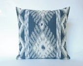 Designer Decorative Pillow Cover in Sapphire Blue Ikat on Both Sides 18x18