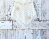Creme de la Cream Poncho xs upcycled romantic ivory sweater cape eco friendly off white boho chic pull over poncho