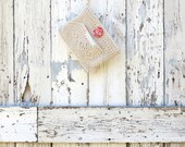 Peaches and Cream Clutch upcycled off white macramé purse wedding summer mother's day