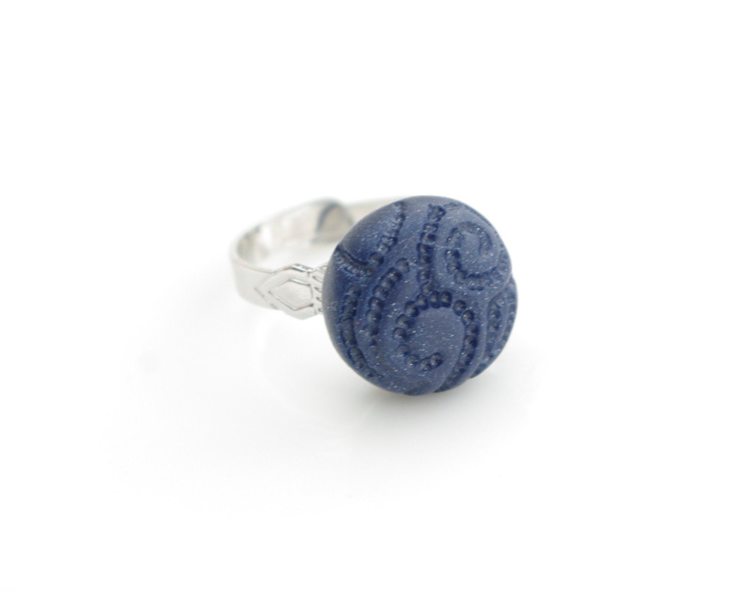 Tardis blue polymer clay patterned ring - unique Emsawhatsy design - fully adjustable