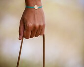 Infinity bracelet, turquoise cord bracelet with a gold endless knot charm, teal yoga bracelet, Tibetan chinese celtic knot, Buddhist