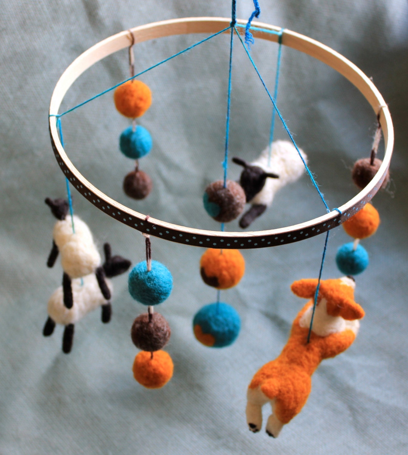 CUSTOM Felt Baby Mobile - Basic 6 Strand Mobile with Custom Animals or Pet Portraits