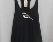 Women's Bird Top Handmade Black Organic Cotton Racerback Vest Tank