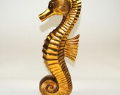 The Antique Gold Seahorse - Sea Horse Statue - Ocean Life Statue - Faux Taxidermy