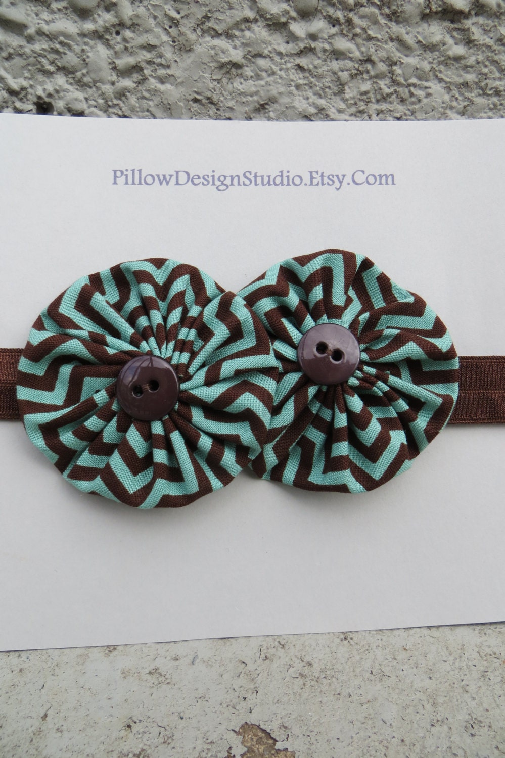 Chevron headband -- turquoise and brown chevron pattern fabric headband with brown buttons for girls, baby, women