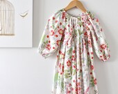 Girls Dress-Shabby Chic Floral-cream cherry pink green-toddler birthday spring special occasion winter-Children Clothing by Chasing Mini