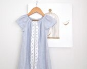 Toddler Girls Blue Natural Linen Dress-cotton lace-vintage button-baby spring beach peasant dress-Handmade Children Clothing by Chasing Mini