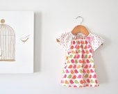 Baby Girl Retro Peasant Dress-Little Birds-infant toddler spring summer pink orange green sundress tunic-Children Clothing by Chasing Mini