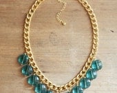 Teal Emerald Statement Necklace on Chunky Gold Chain