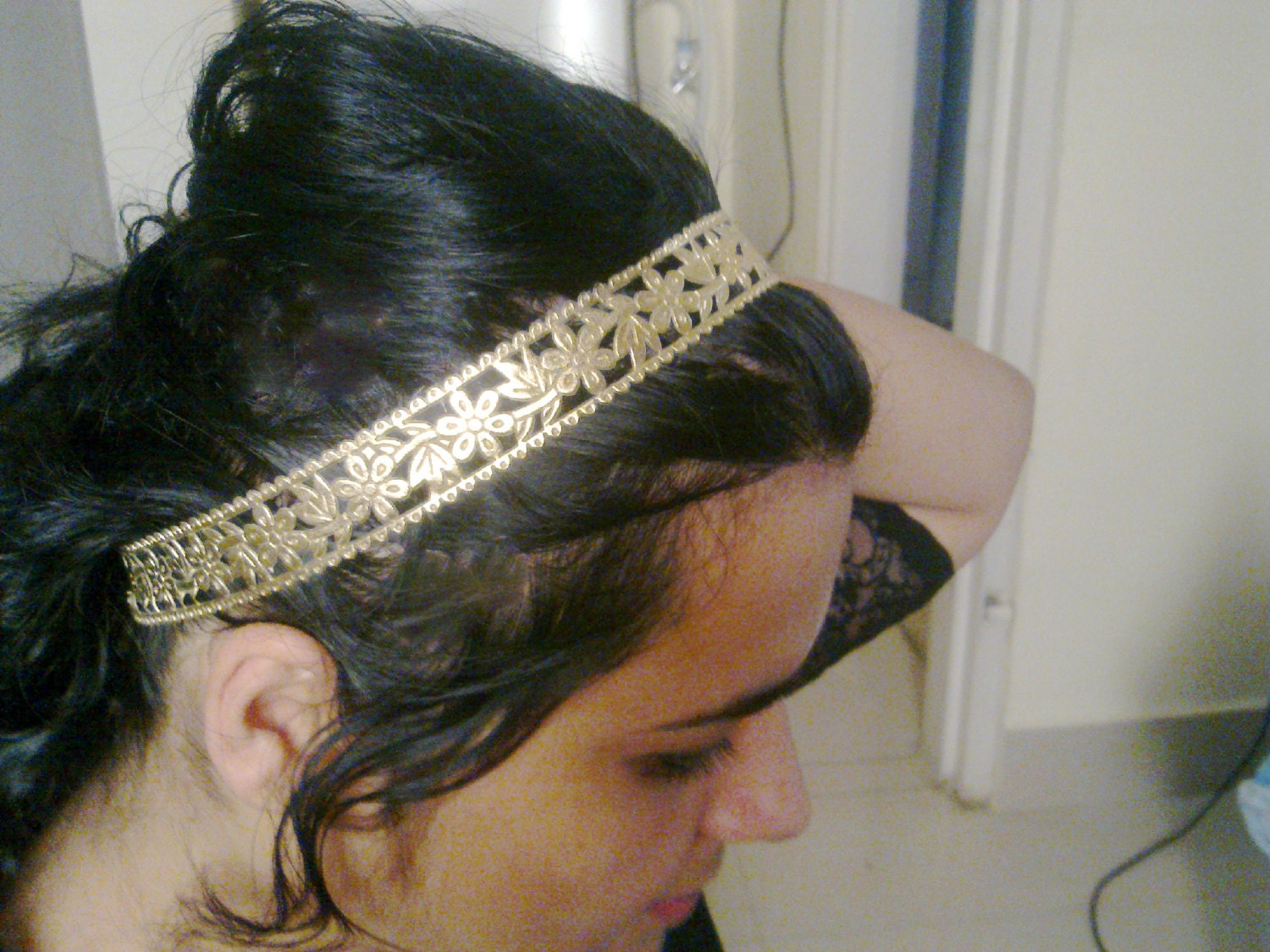 MyDIYBoutique Anthropologie Inspired DIY Gold Faux Leather Cutwork Stretch Headband Hairband New Women Children