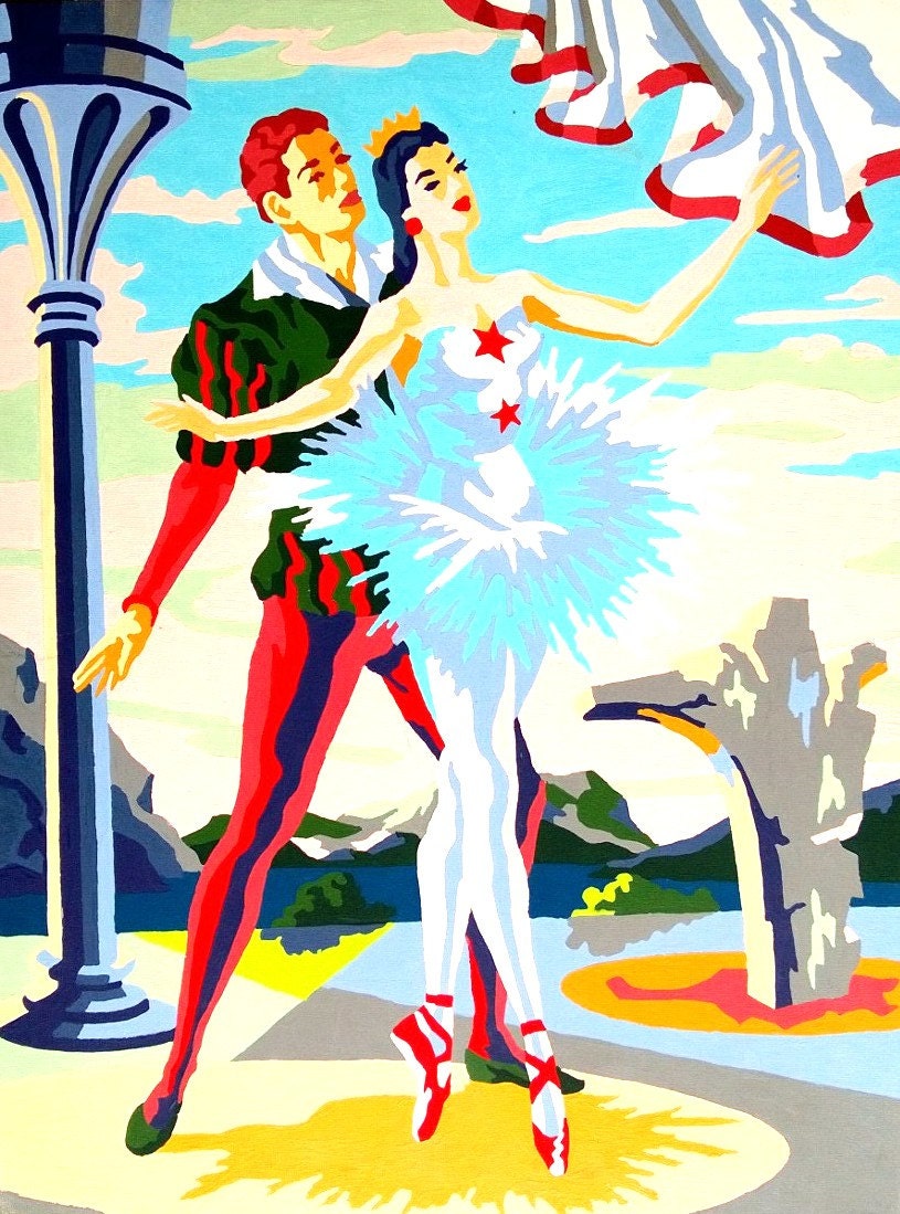 Vintage Paint-By-Number of Ballet Scene Framed SHIPPING INCLUDED