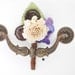 purple paper flower boutonniere, grooms buttonhole, mens button hole, grooms woodrose, fiddlehead