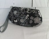 Fold Over Wristlet Clutch -Black and Gray floral