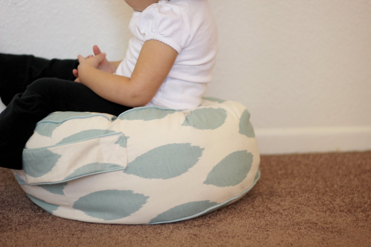 Floor Cushion- Childrens Pouf Blue Ikat Print Pillow