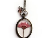 Daisy Resin Pendant Necklace - Real daisy in resin  in open back Pocket Watch Bezel, Pressed Flower Jewelry - Resin Necklace - Resin Jewelry