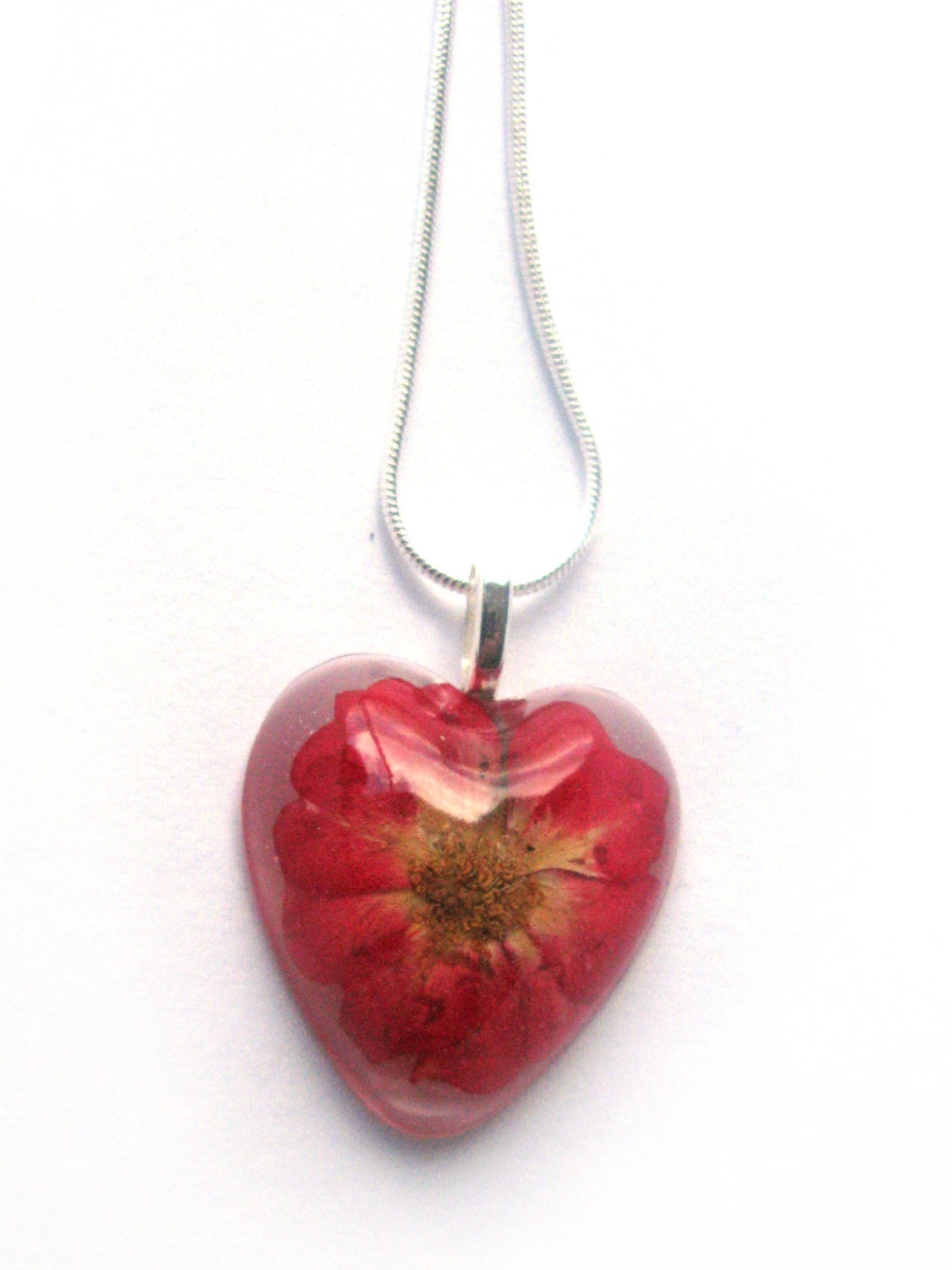 Real Rose Necklace - Mini Rose in Heart Shaped Resin - Pressed Flower Jewelry - Resin Necklace - Resin Jewelry - Heart Jewelry