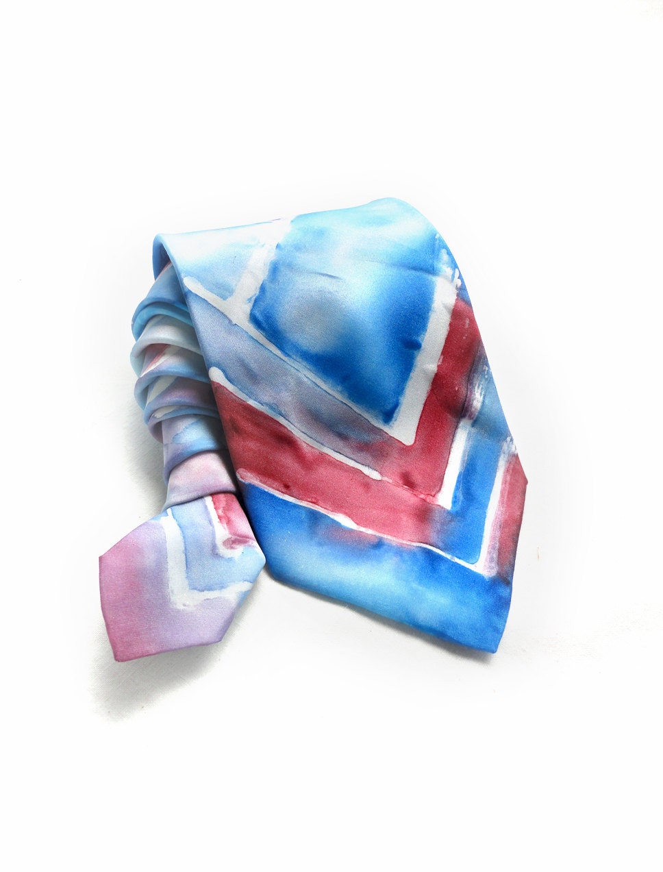 Blue Red NeckTie. Gift for Him. Hand Painted Silk Tie. Bicolor Men Tie. OOAK Silk Tie. Silk Neck Tie. Ready to Ship.