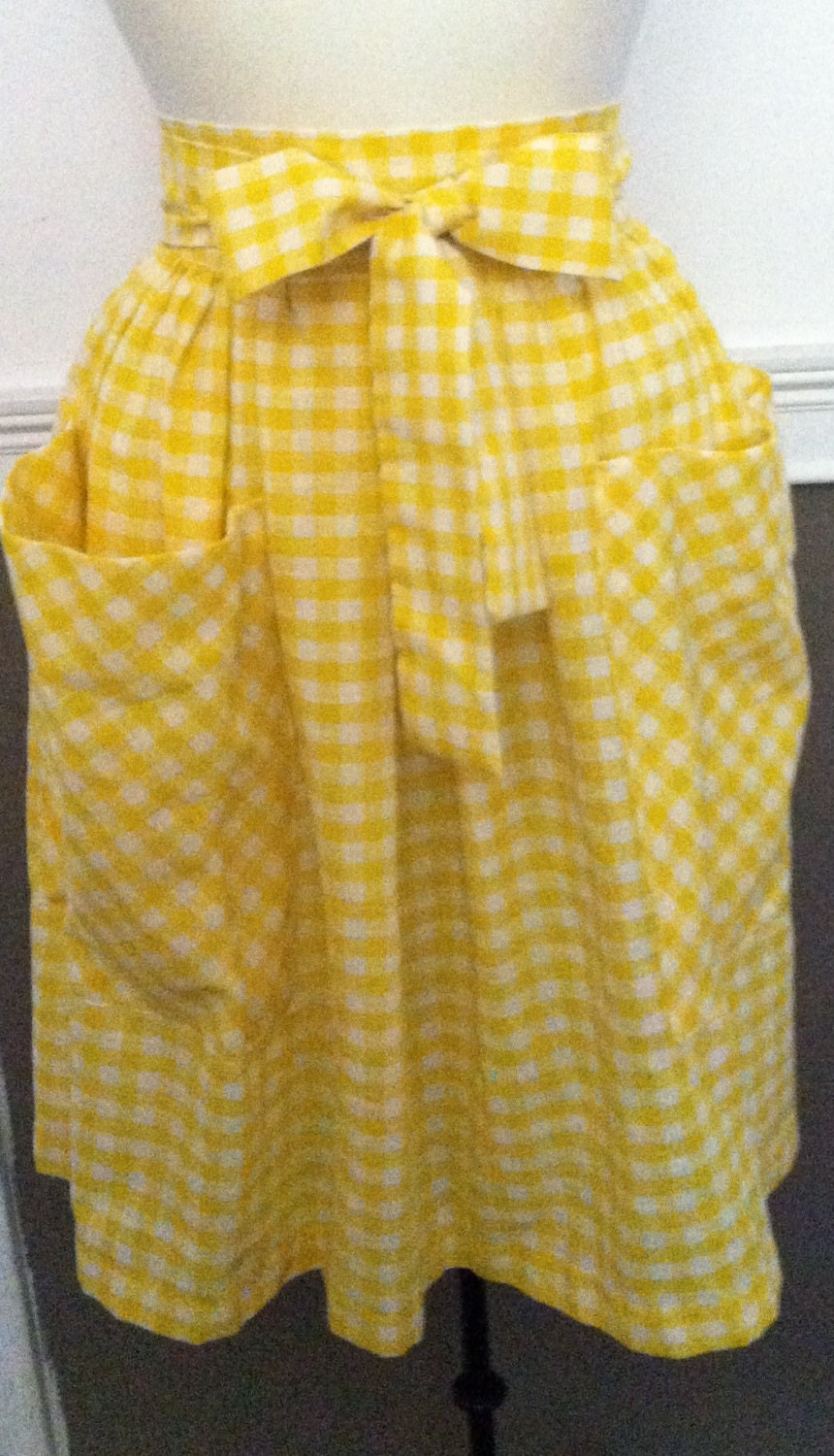 Items similar to Vintagecheery apron yellow checkered Apron Skirt with ...