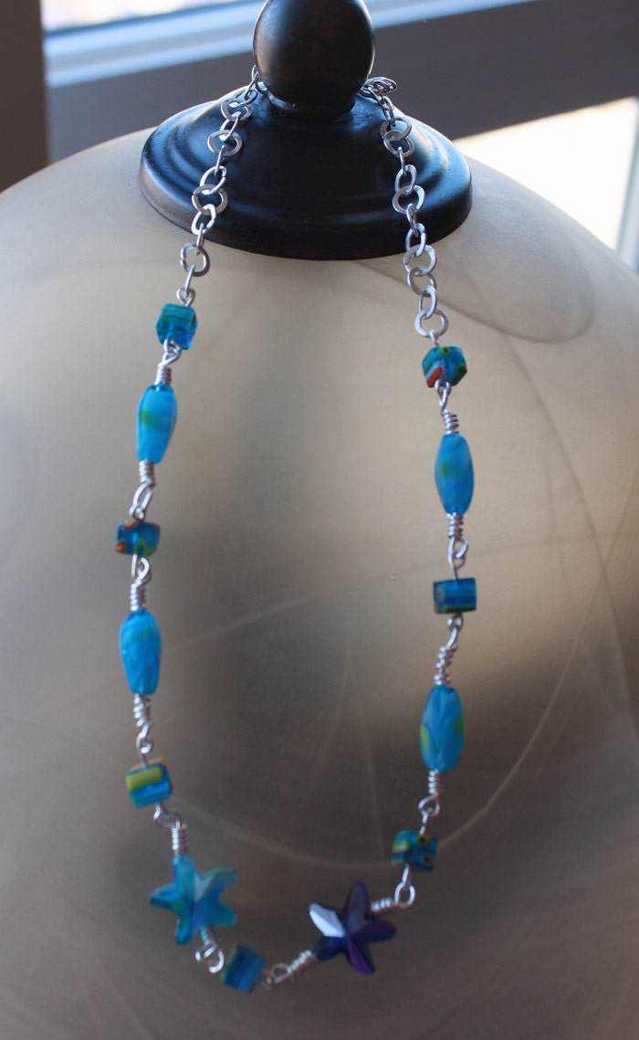 Blue and Aqua Star Necklace