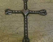 Solid Silver Vintage Guatemalan Chachal Cross with Central Heart from 1950s