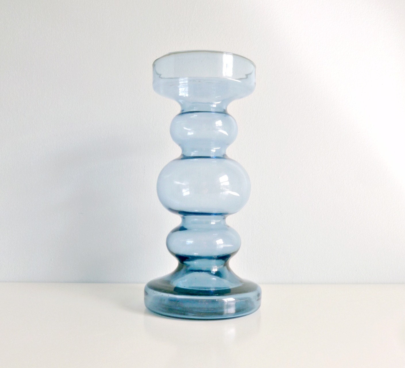 Mid Century Modern - Vase / Candle Holder - Hooped Glass, Dusk Blue - Ingrid Glass - Mad Men, 1960's Home Decor, Scandinavian Style, Summer - mungoandmidge