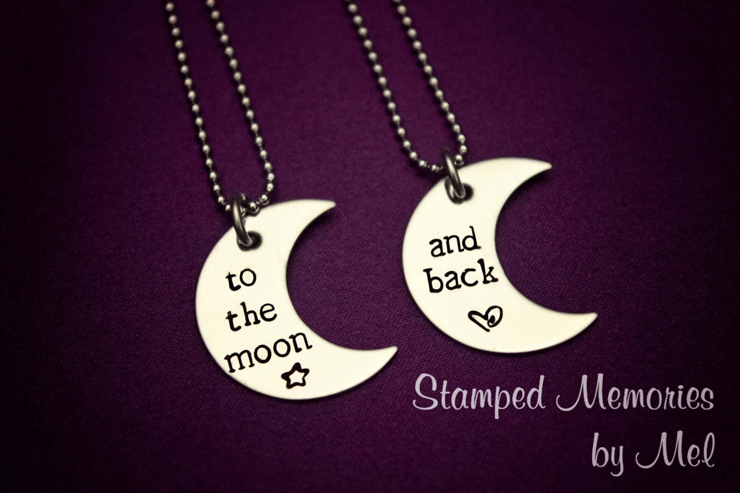 Hand Stamped Necklace Set - To the moon... and back - Stainless Steel Jewelry - Great for Couples, Best Friends, Gifts for Children
