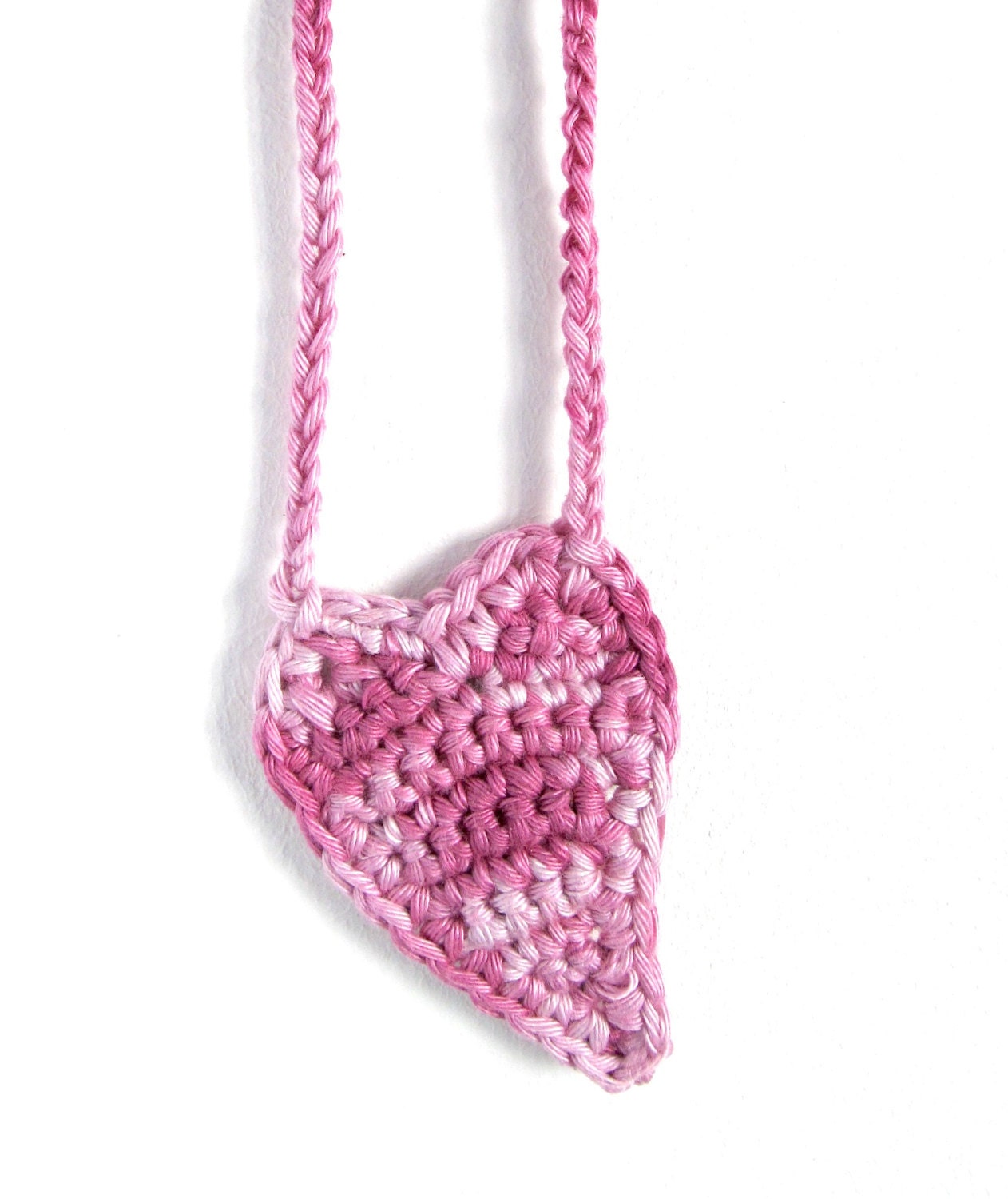 Fiber necklace Pink Heart  / Pink Valentine /  Pink Shades cotton necklace europeanstreetteam