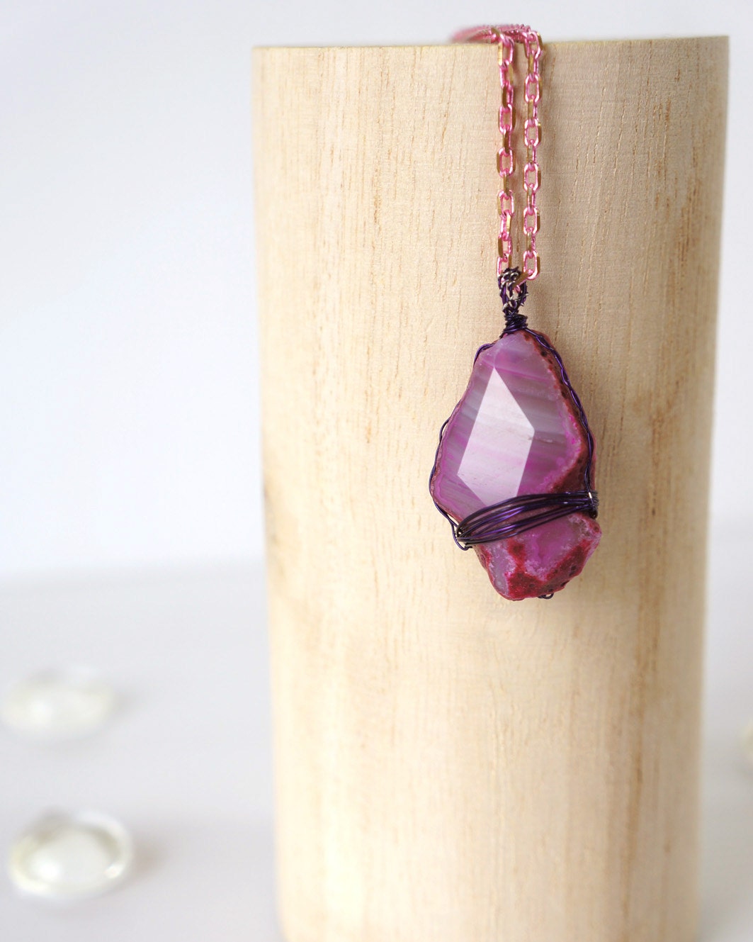 Wired Purple Pink Stone Pendant, Wire Wrapped Stone, Unique One Of A Kind Pink Necklace, Semi Precious Stone, Gift For Her