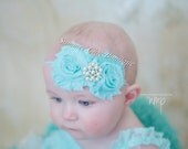 Baby Headband, Infant Headband, Newborn Headband Toddler Headband, Shabby Chic Headband , Light Aqua Headband, Aqua Headband