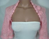 NEW-Knitted,Crocheted (Baby Pink) Short Sleeve Bolero,Shrug by Arzu's Style
