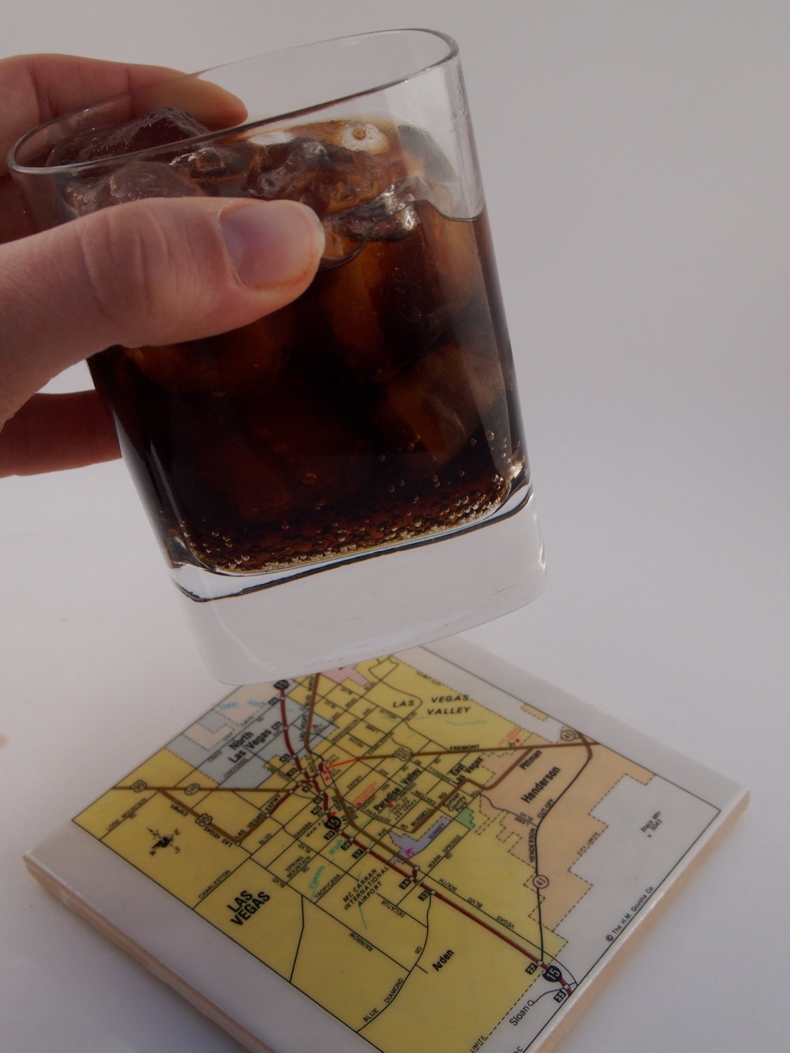 1981 Las Vegas Nevada Handmade Vintage Map Coaster - Ceramic Tile Coaster - Repurposed Vintage 1980s Readers Digest Atlas - OOAK Coasters