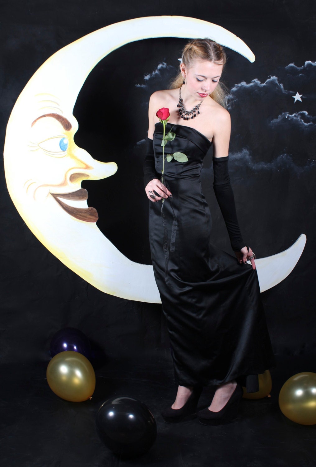 Elegant Ebony-Classic BLACK Formal Strapless High-Low DRESS // Prom Homecoming Wedding Bridesmaid Cocktail Party GOWN