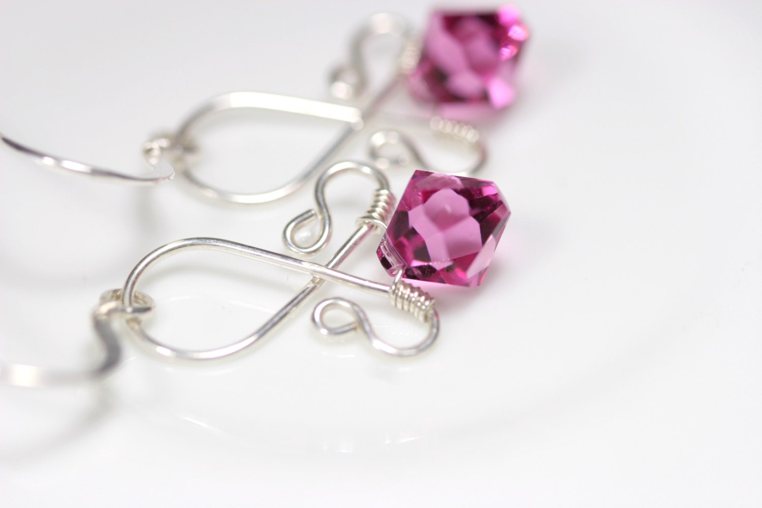 Pink Swarovski Crystal Earrings Wire Wrapped Jewelry Handmade Sterling Silver Jewelry Handmade Swarovski Earrings Swarovski Crystal Jewelry