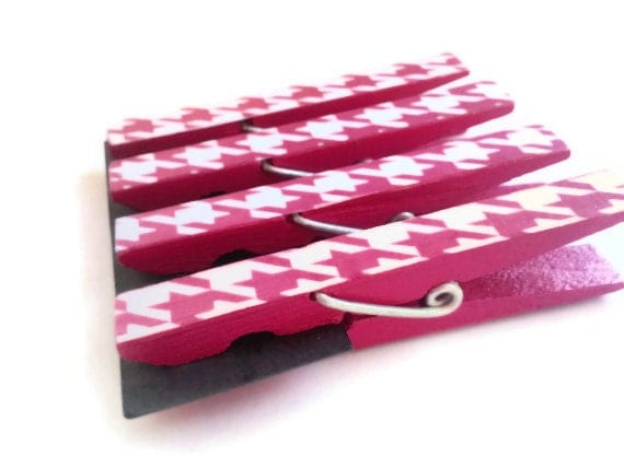 Pink Houndstooth Clothespins, Magnets Set, Decorative Push Pins, Classroom Decor