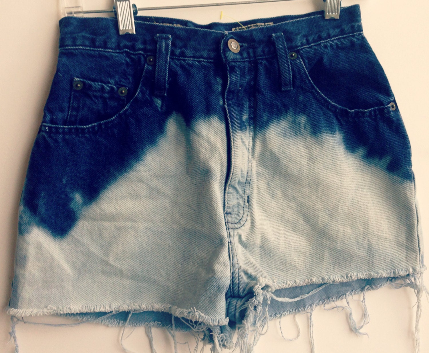 High Waisted Denim Shorts Bleached Dip Dyed Jean Shorts Tumblr Hipster