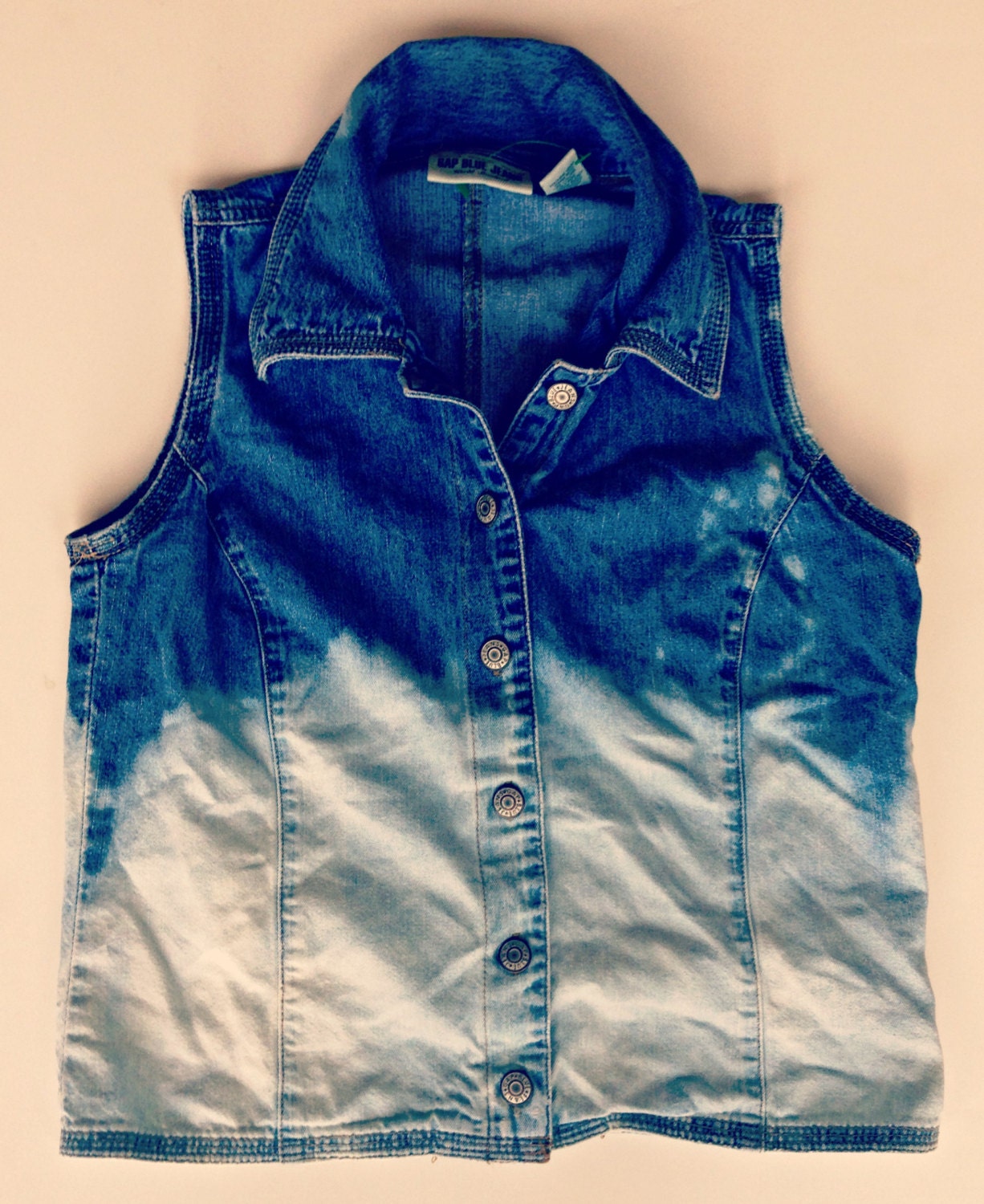 Ombre Sleeveless Denim Shirt Top Button Down Jean Top Ombred