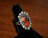 1970s Bohemian Sterling Silver and Agate Natural Stone Ring
