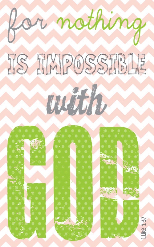 Faith Based Art, Faith Nursery Art Print, Faith Nursery Art, Inspirational Art, Luke 1:37, 5x8 art print on wood