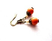 Coral & Cream Wedding Earrings, Nectarine Bridal Jewelry, Dreamy Vintage Bronze, Country Weddings