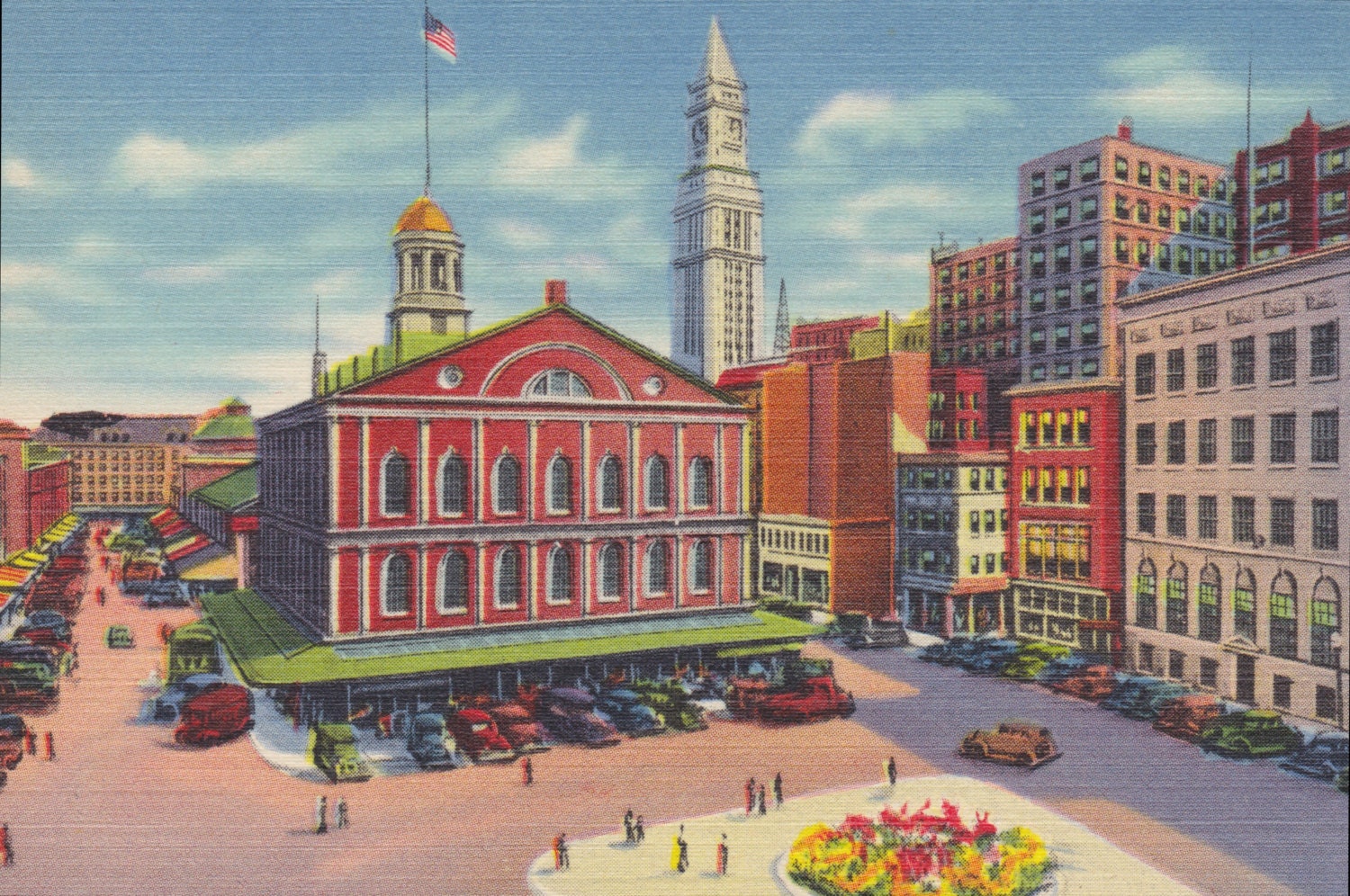 BOSTON, MASSACHUSETTS - FANEUIL Hall, Cradle of Liberty, Vintage Linen Postcard, 1950s, Tichnor Bros.