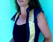 Ethnic gold indian waistcoat with dark blue net