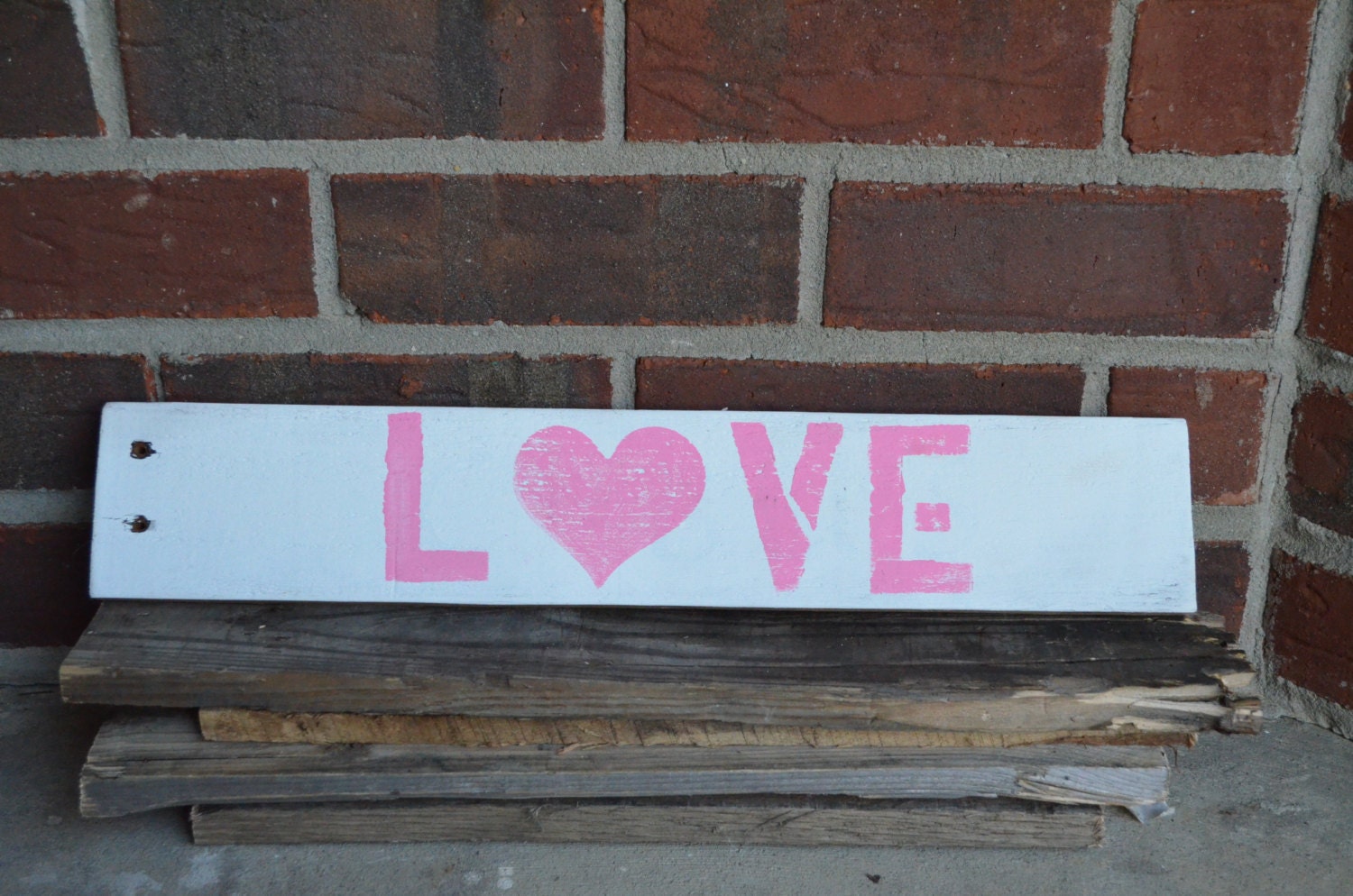 Pink and White "LOVE" Wooden sign
