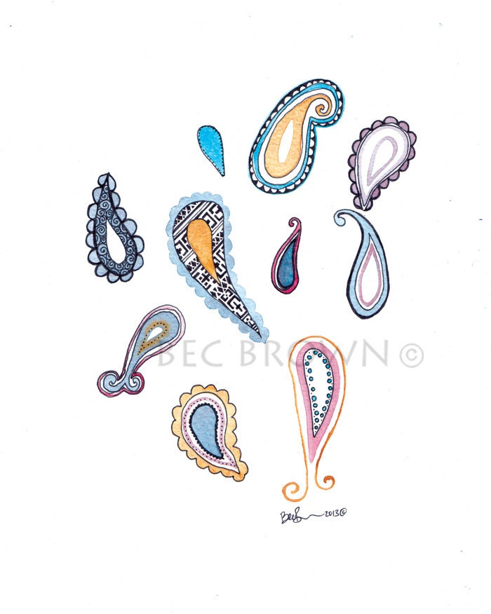 Paisley Pattern Watercolour Art Drawing 8x10" Print (unframed)