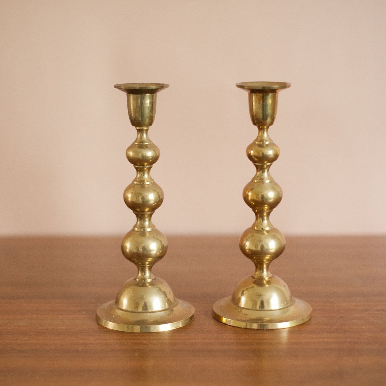Pair of solid brass candlesticks unusual modern shape by CLYDEhome
