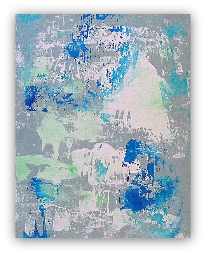 FREE SHIPPING Modern Abstract Mint Bright Blue Green Acrylic Canvas Panel