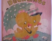 Vintage Whitman Fuzzy Wuzzy Yellow Ducklings Book from 1945 with Felt Flocking and Cuddly Fuzzy Ducks Inside by Louise Rowe
