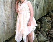Vintage Peach, Peasant style Sundress -- child, clothing, flower girl, pageant, birthday, dance, summer dress, girls dress, up-cycled linens