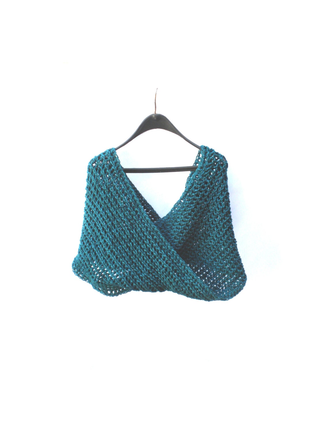 Pippi's TEAL Chunky Infinity Scarf, with SPARKLES, Double Wrap, Crochet, Valentines Gifts, For Her, Winter Fashion, Womens, Warm, Cozy - pippisLongstockings