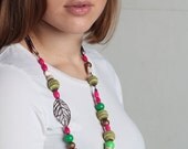 Woodland Crochet necklace Beaded necklace Crochet jewelry - Emerald Green Necklace - Fiber jewelry - Valentines jewelry